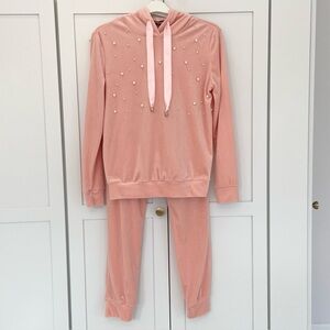 Chicme Pink Velour Pearl Embellished Lounge Set Size M